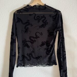 Dressed in LALA Black Sheer Dragon Long Sleeve Top